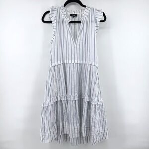 ME+EM Dress Tiered Ruffle Stripe 4 White Blue Womens Mini Summer Sleeveless